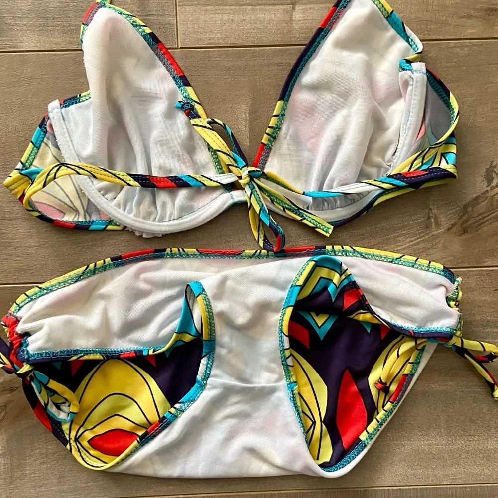 Multi Color Abstract Print 2 Piece String Bikini - Picture 8 of 8